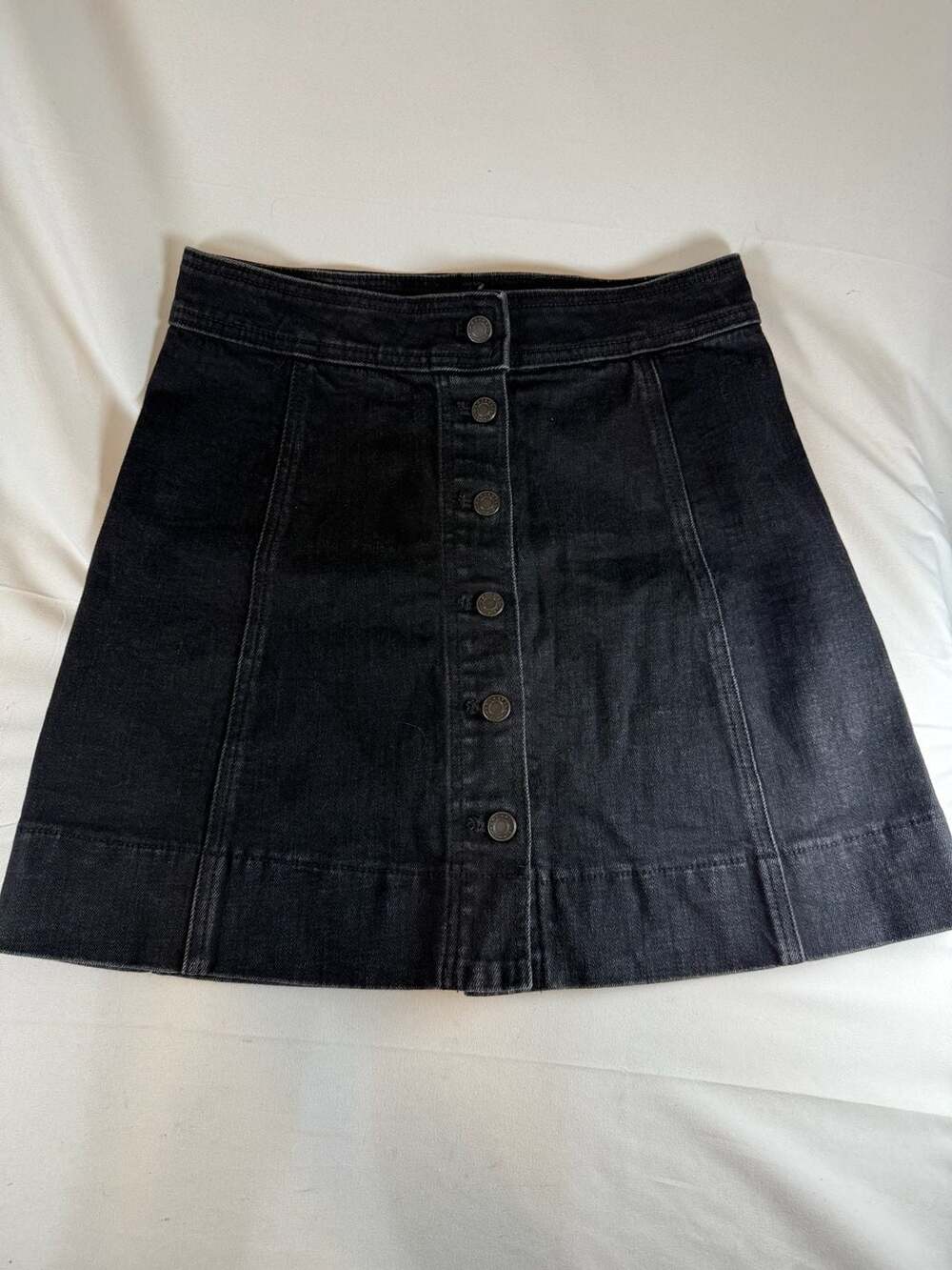 J.Crew Womens Mercantile Denim Mini Skirt Black Button Front Jean Skirt Size 4